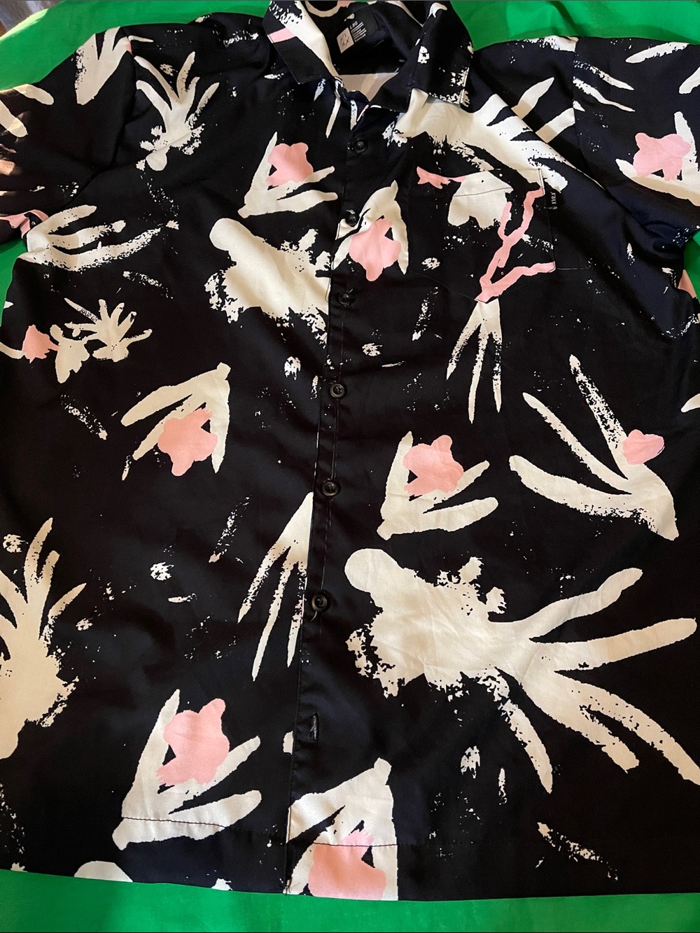 LRG Black Button-Up Shirt with White and Light Pink Abstract Print